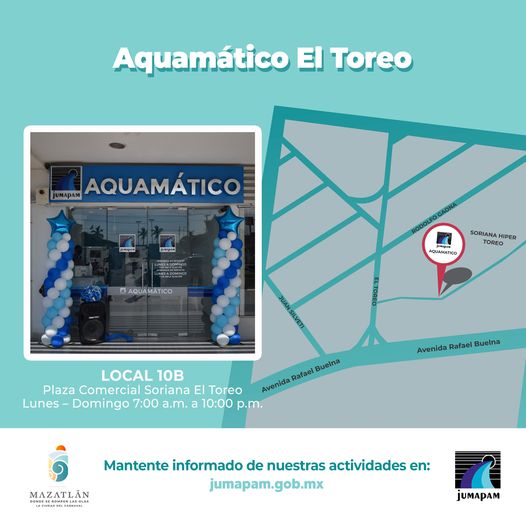 Nueva ubicación de cajero de pago Aquamático JUMAPAM en El Toreo