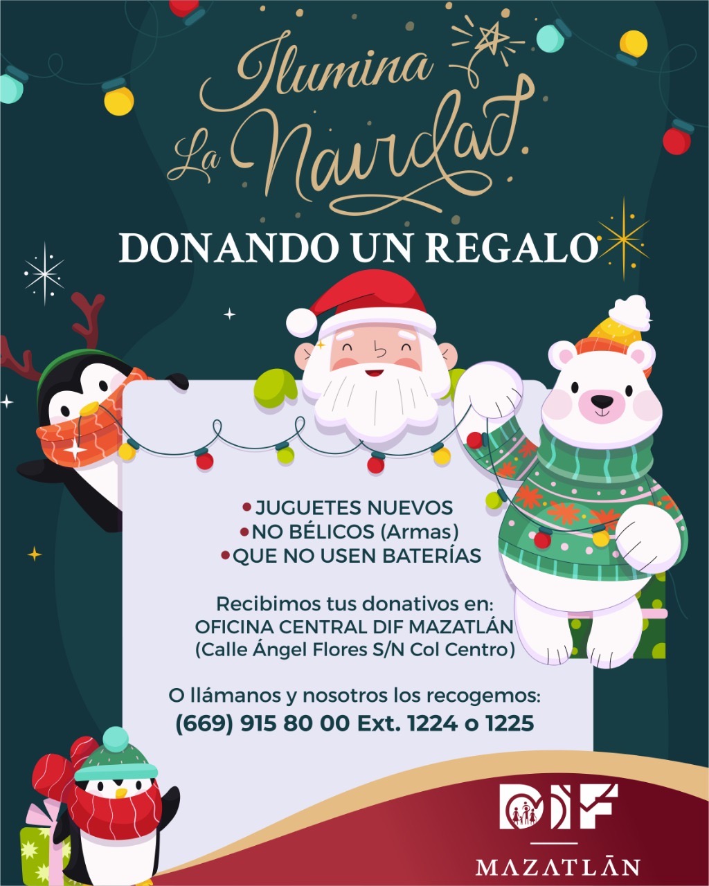 Invita DIF Mazatlán a sumarse a la campaña “Ilumina la navidad donando un regalo”