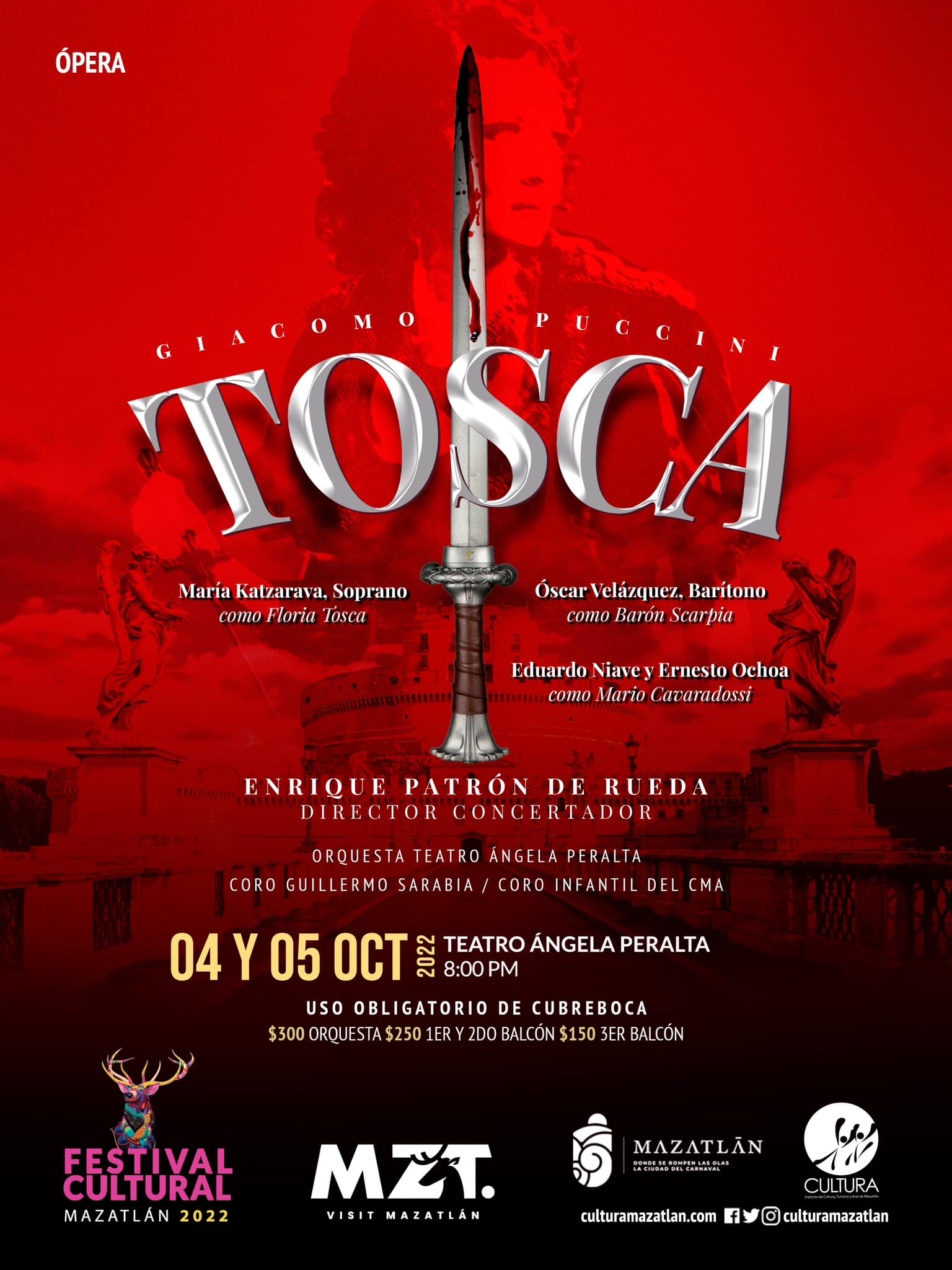 La puesta en escena «Tosca» se presenta hoy 4 y mañana 5 de octubre en el Teatro Ángela Peralta